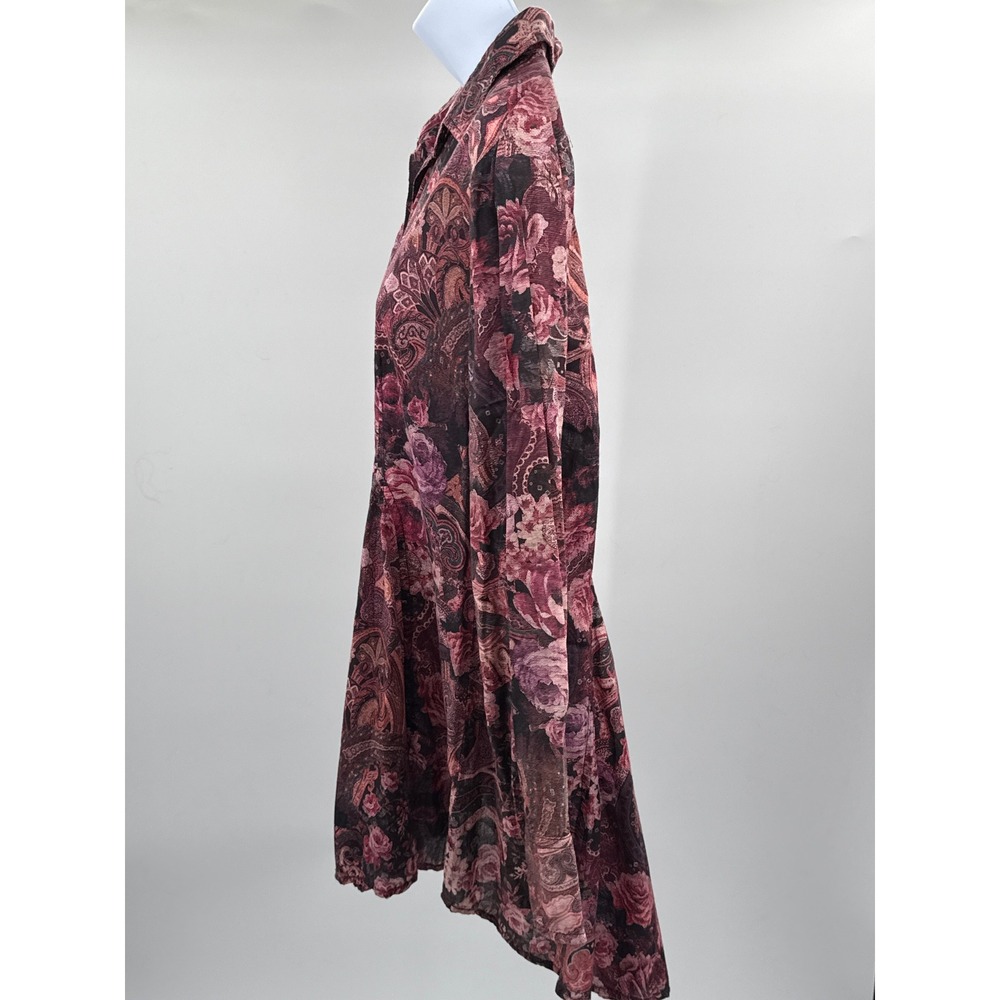 Cino Womens Medium Pink Purple Paisley Floral Crinkle Button Down Tunic Blouse - Picture 4 of 11